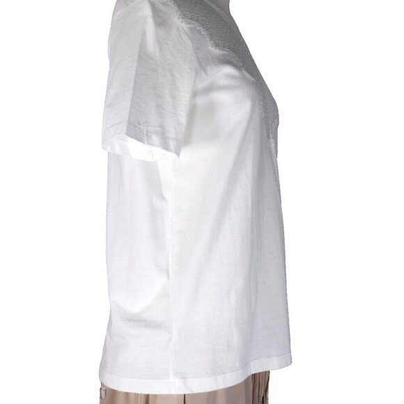 Maje Women's Size 1 Small White Short Sleeve Top Embroidered Lace Cotton T-Shirt - Picture 2 of 7